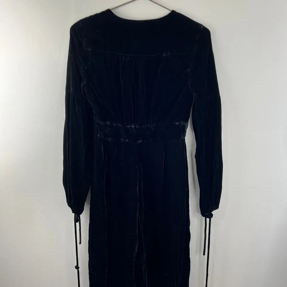FREE PEOPLE True Lovin' Black Velvet Balloon Sleeve One Piece Jumpsuit Size XS